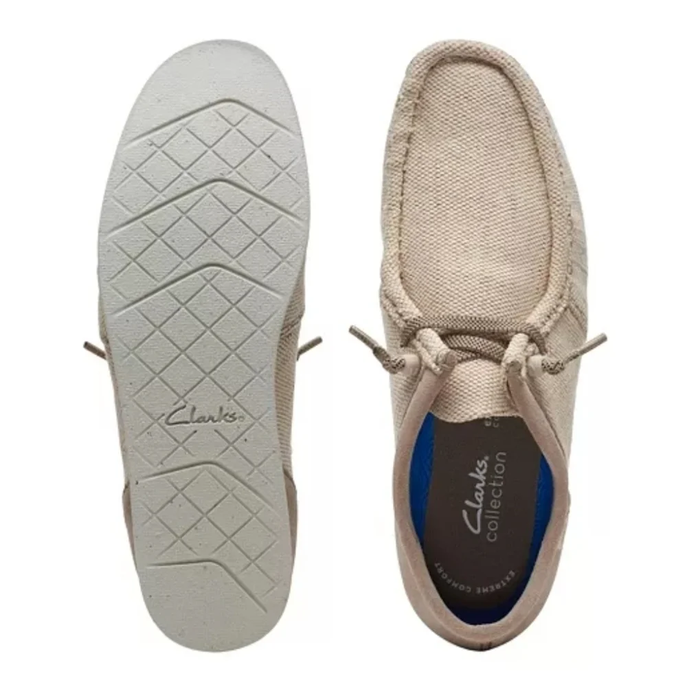 Clarks | Shacrelite Moc Toe Natural Woven Cotton Genuine Leather Suede Loafers